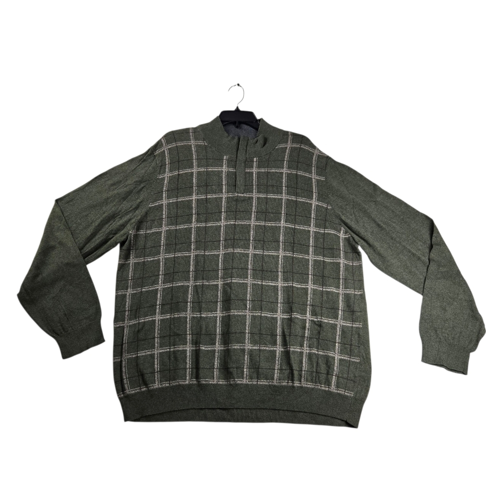 Tasso Elba Men's‎ Green Plaid Quarter Zip Pullover Cotton Sweater
